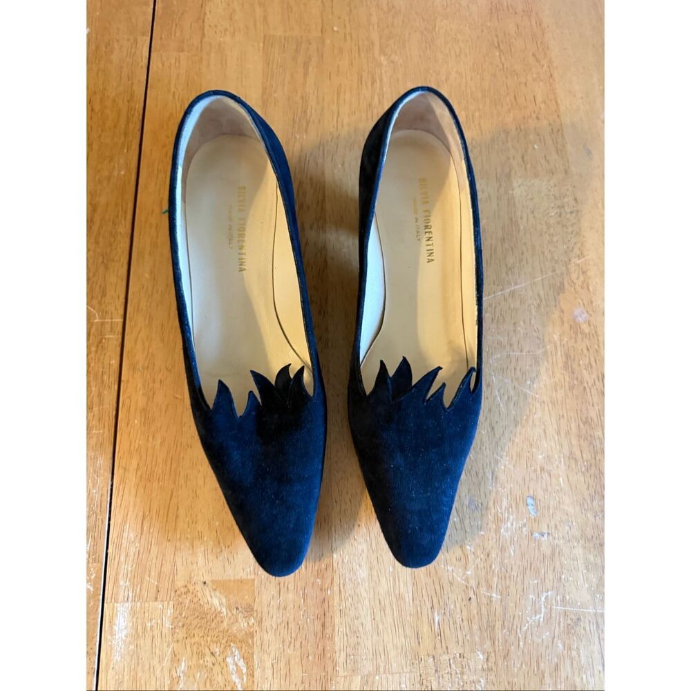 Silvia Fiorentina Italy Suede Pointed Toe Flats Scalloped Edge Dress Shoes size - Picture 2 of 11